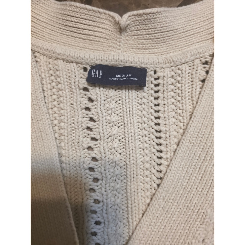 Gap Womens Cardigan Sweater Cream Cropped Pointelle Cable Knit V-Neck Medium - Picture 5 of 9